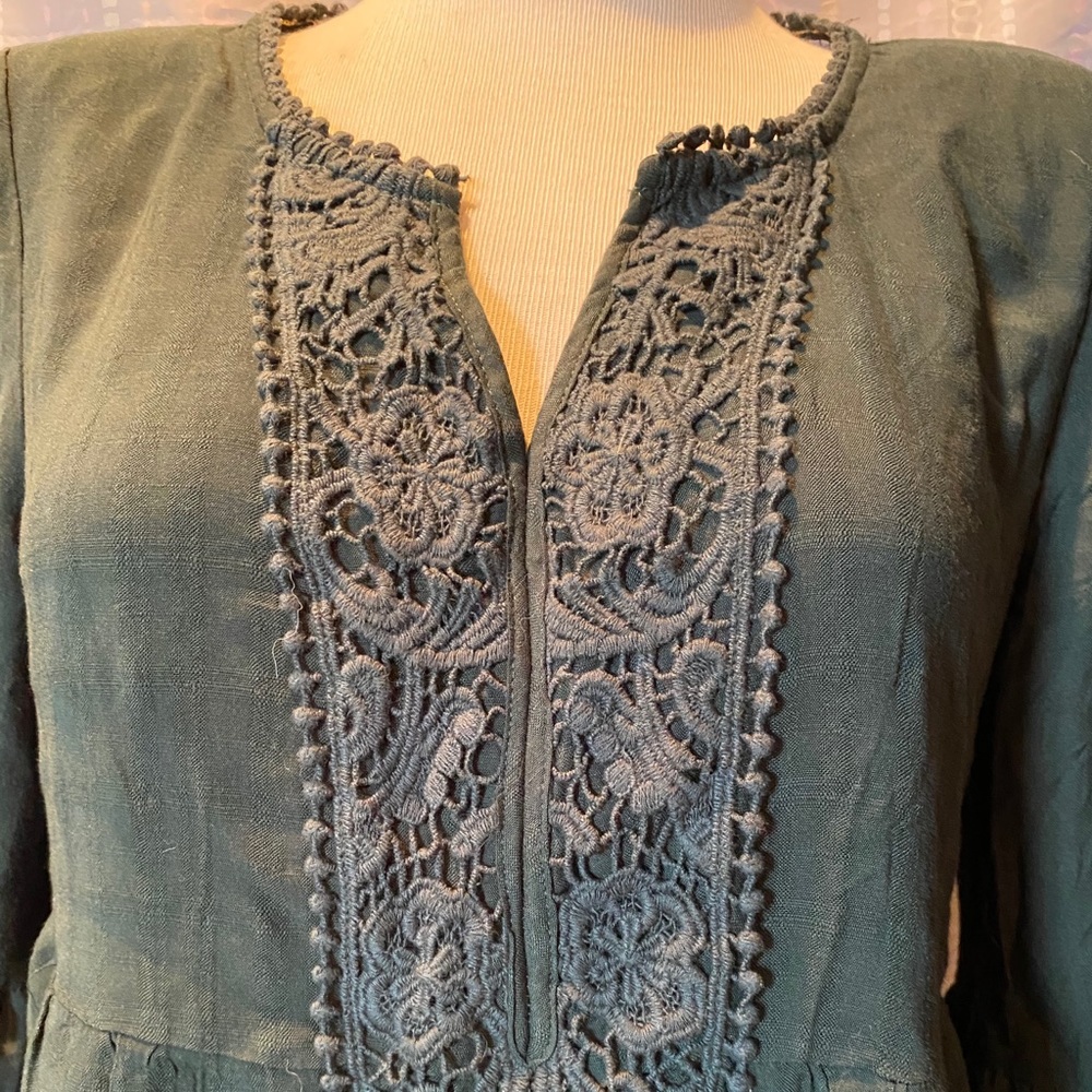 Green boho dress with embroidery detail